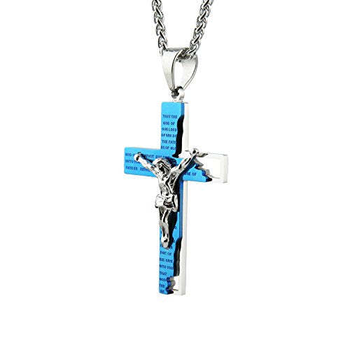 Men's Cross Crucifix Bible Prayer Pendant Necklace