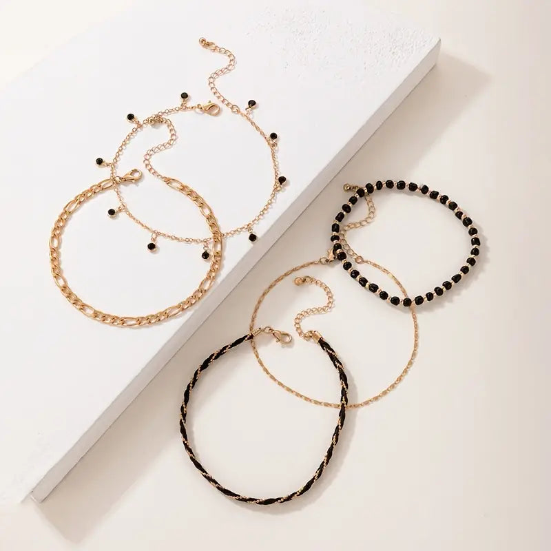 Mother's Day Summer Beach Style Anklet Set Adjustable Foot Jewelry Bohemian Multilayer Ankle Chain Bracelet-Engravingift