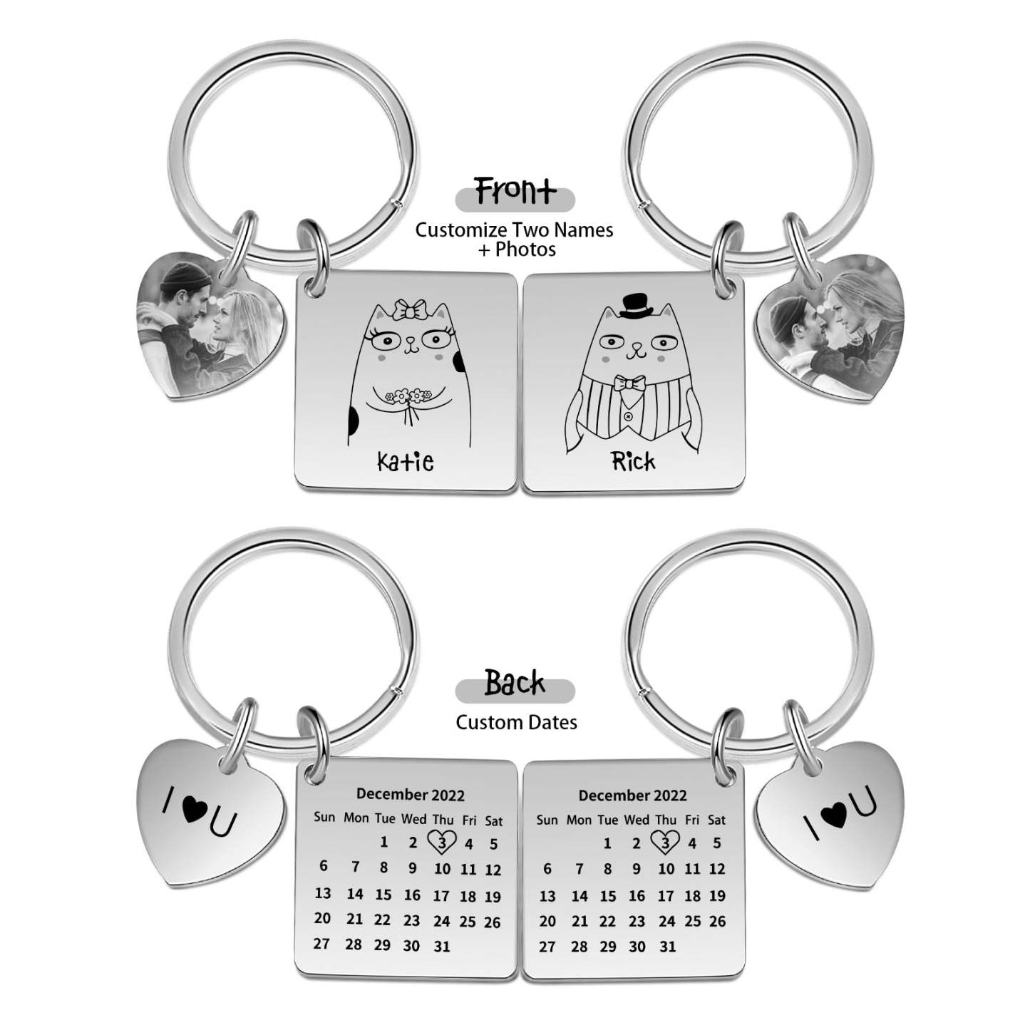 Christmas Gift Photo Couple Keychain Set Personalized Heart Matching Couple Gifts