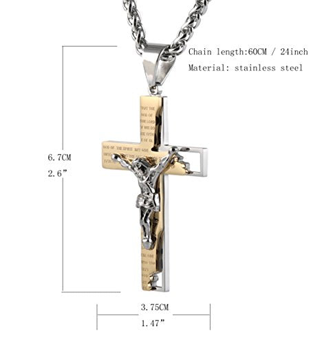 Men's Cross Crucifix Bible Prayer Pendant Necklace