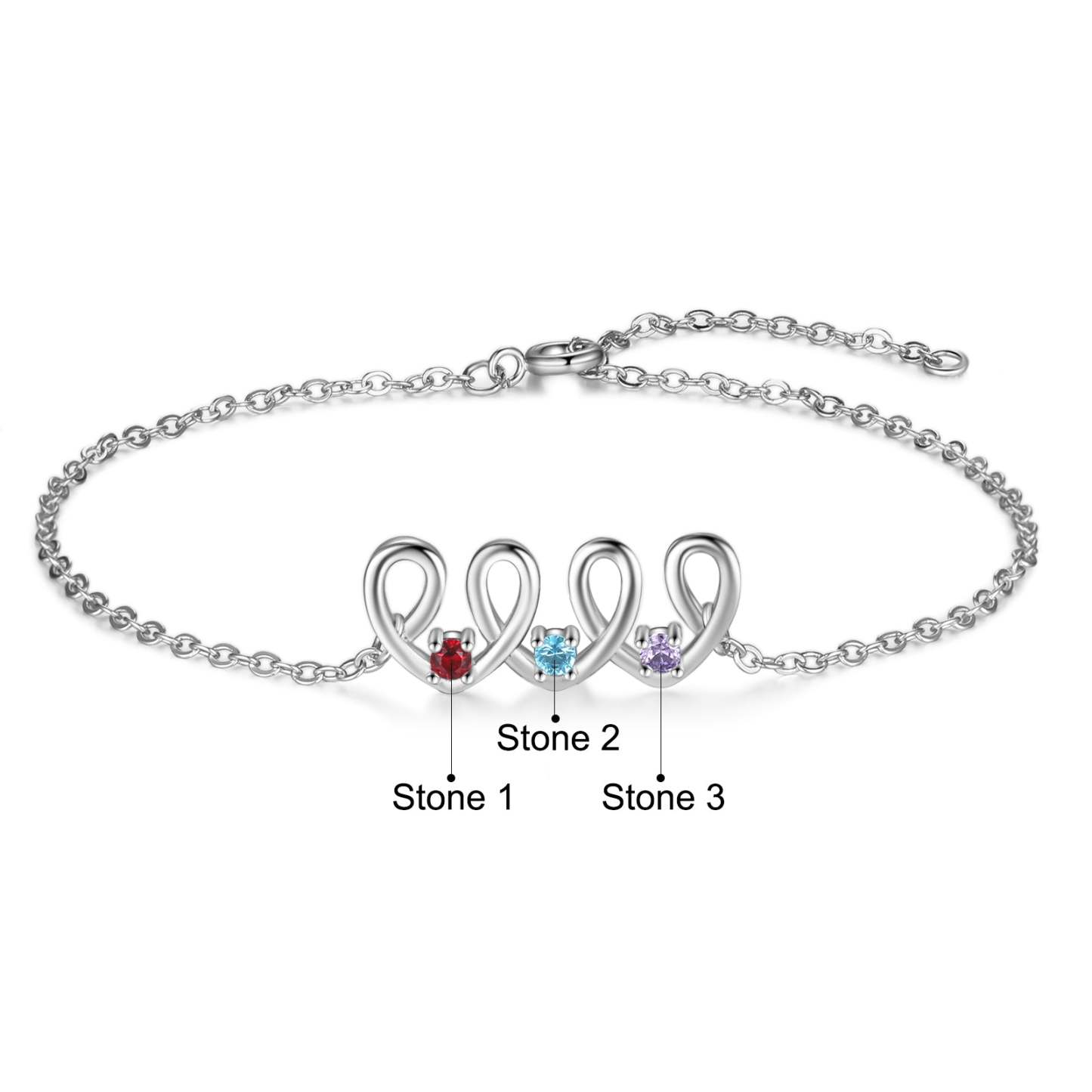 Christmas Gift Personalized Heart Anklet with 3 Birthstones Family Anklet
