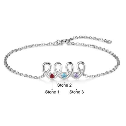 Christmas Gift Personalized Heart Anklet with 3 Birthstones Family Anklet