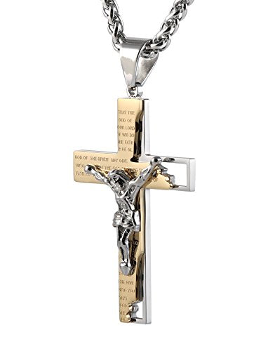 Men's Cross Crucifix Bible Prayer Pendant Necklace