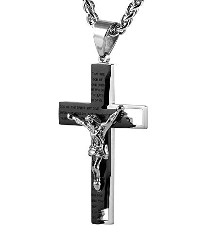 Men's Cross Crucifix Bible Prayer Pendant Necklace