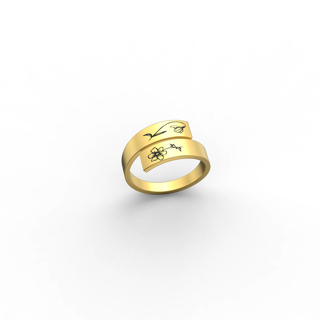 Personalized Birth Flower Adjustable Stackable Ring for Women