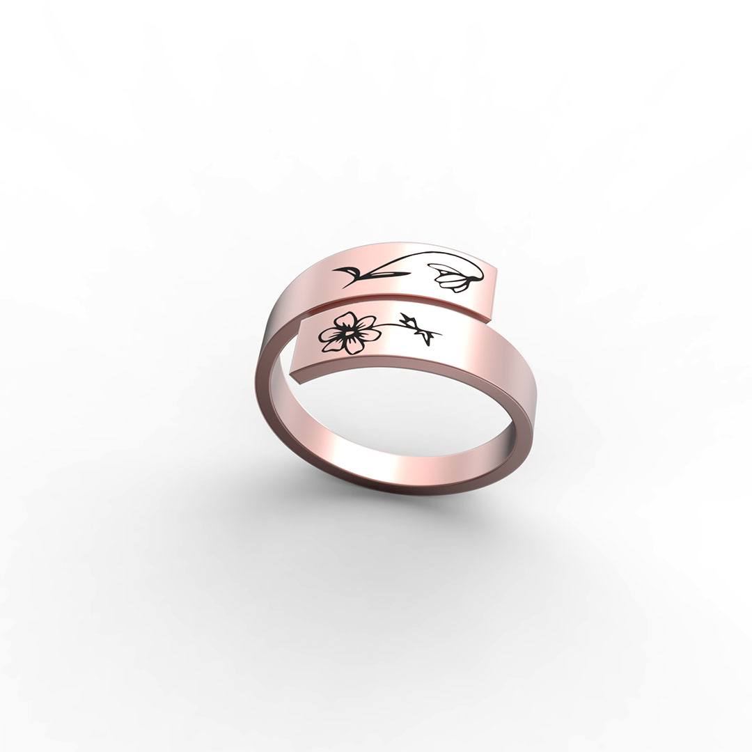 Personalized Birth Flower Adjustable Stackable Ring for Women