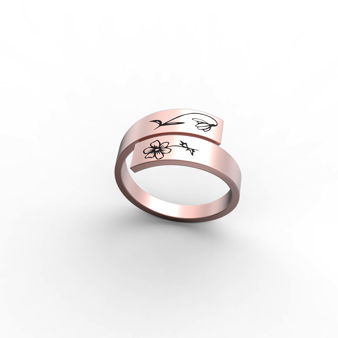 Personalized Birth Flower Adjustable Stackable Ring for Women