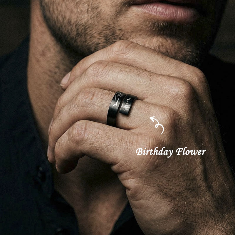Personalized Birth Flower Adjustable Stackable Ring for Women