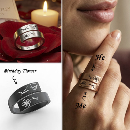 Personalized Birth Flower Adjustable Stackable Ring for Women