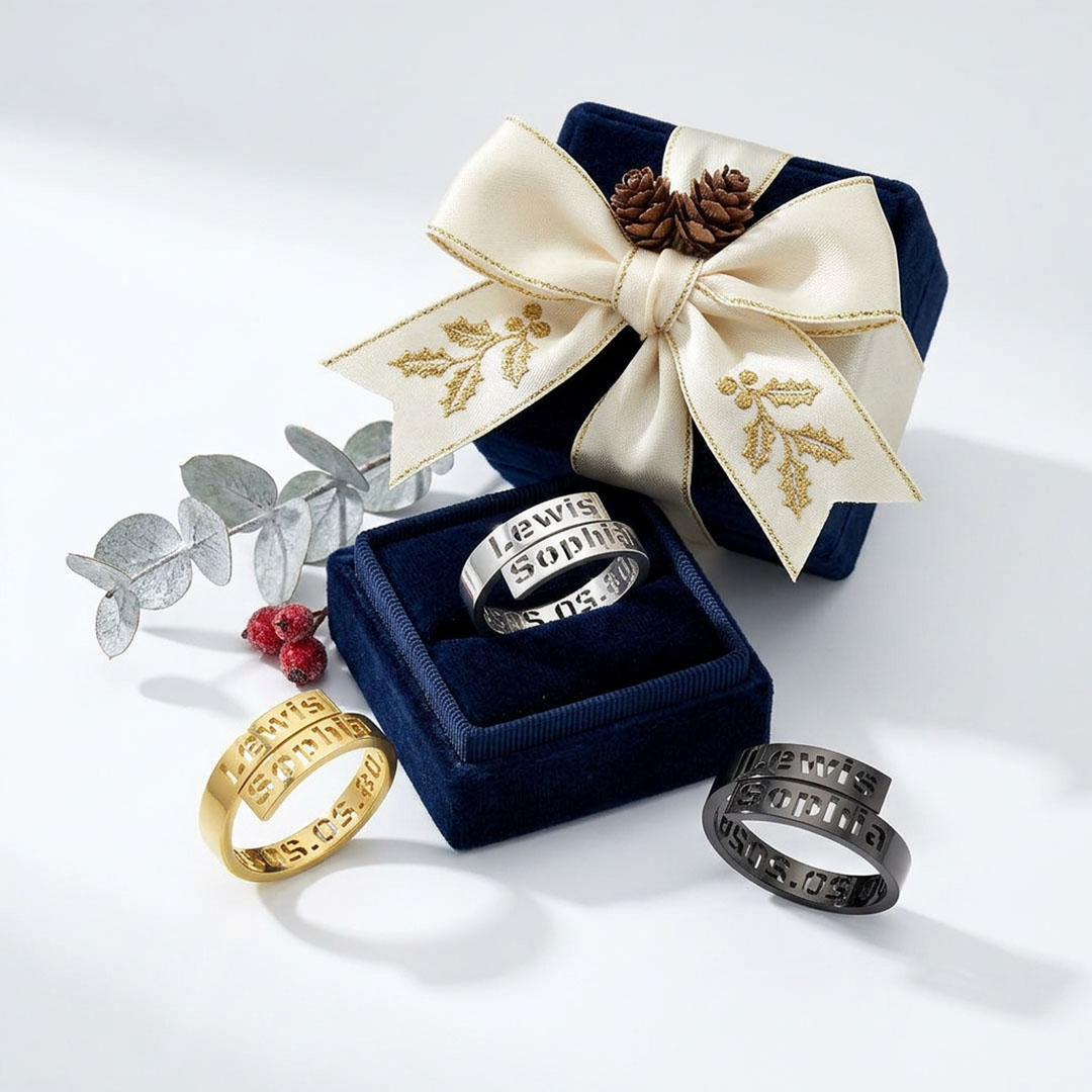 Custom Dual Names & Special Date Adjustable Couple Ring