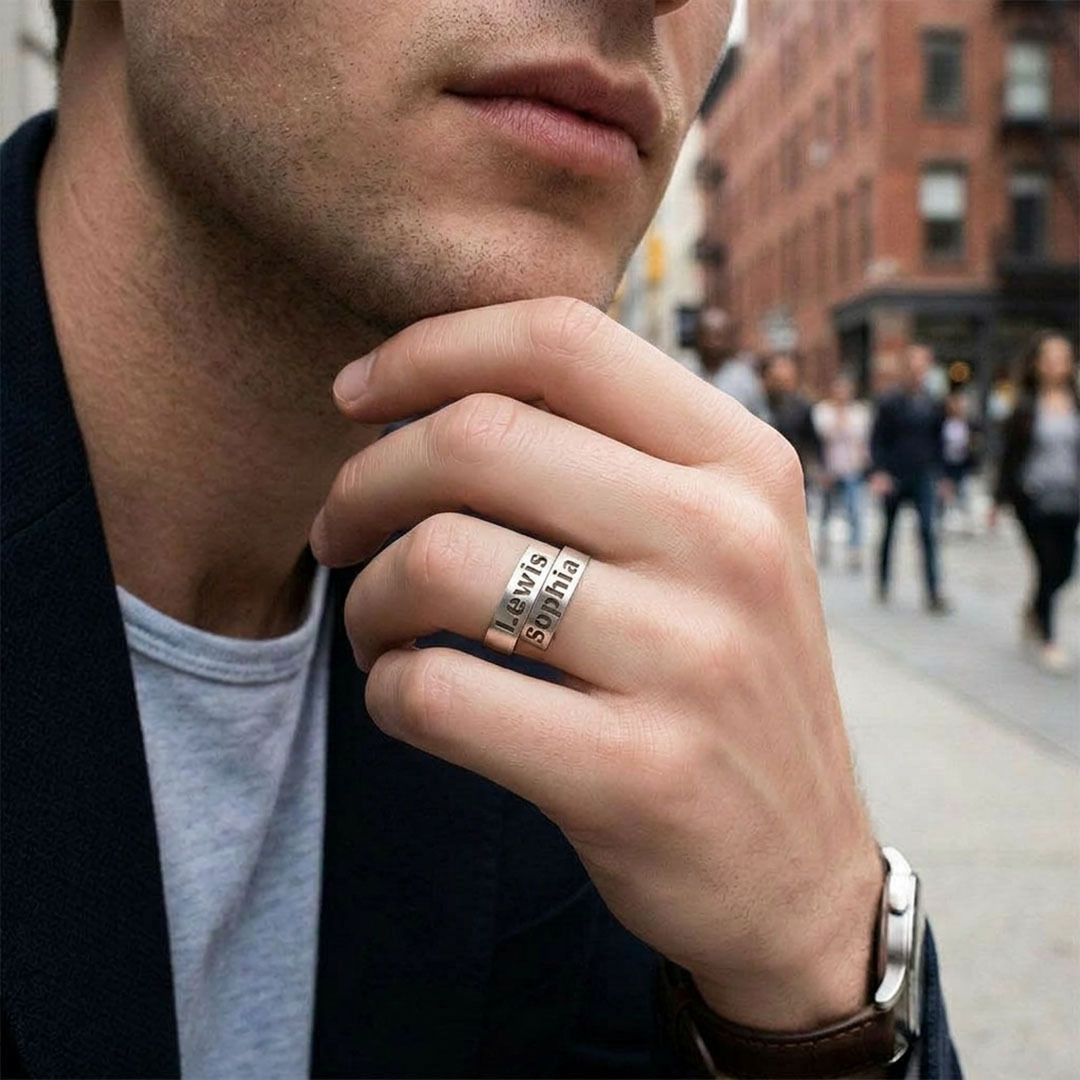 Custom Dual Names & Special Date Adjustable Couple Ring