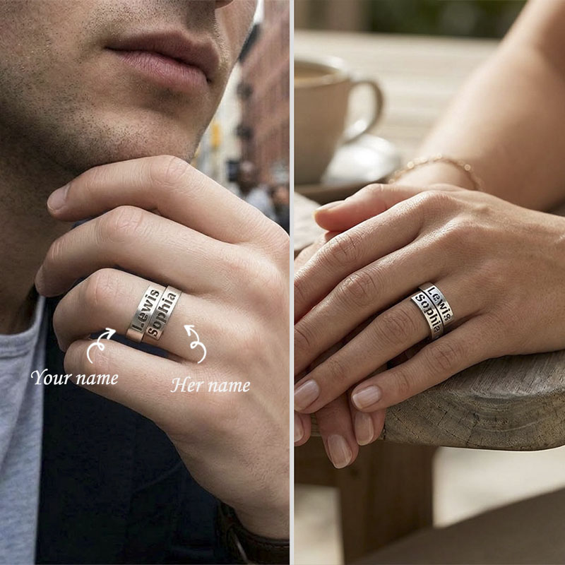 Custom Dual Names & Special Date Adjustable Couple Ring