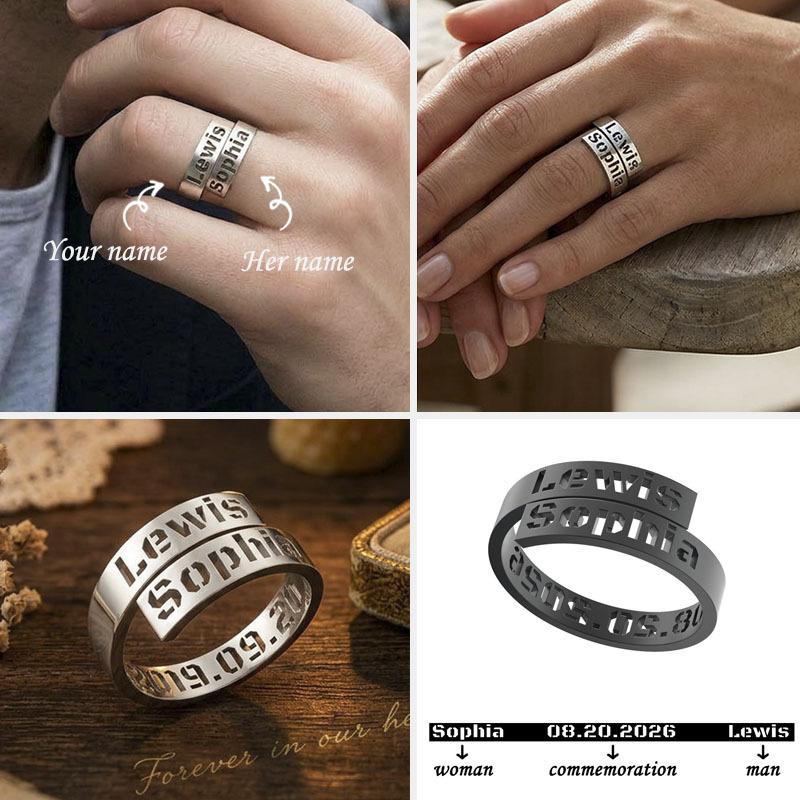 Custom Dual Names & Special Date Adjustable Couple Ring