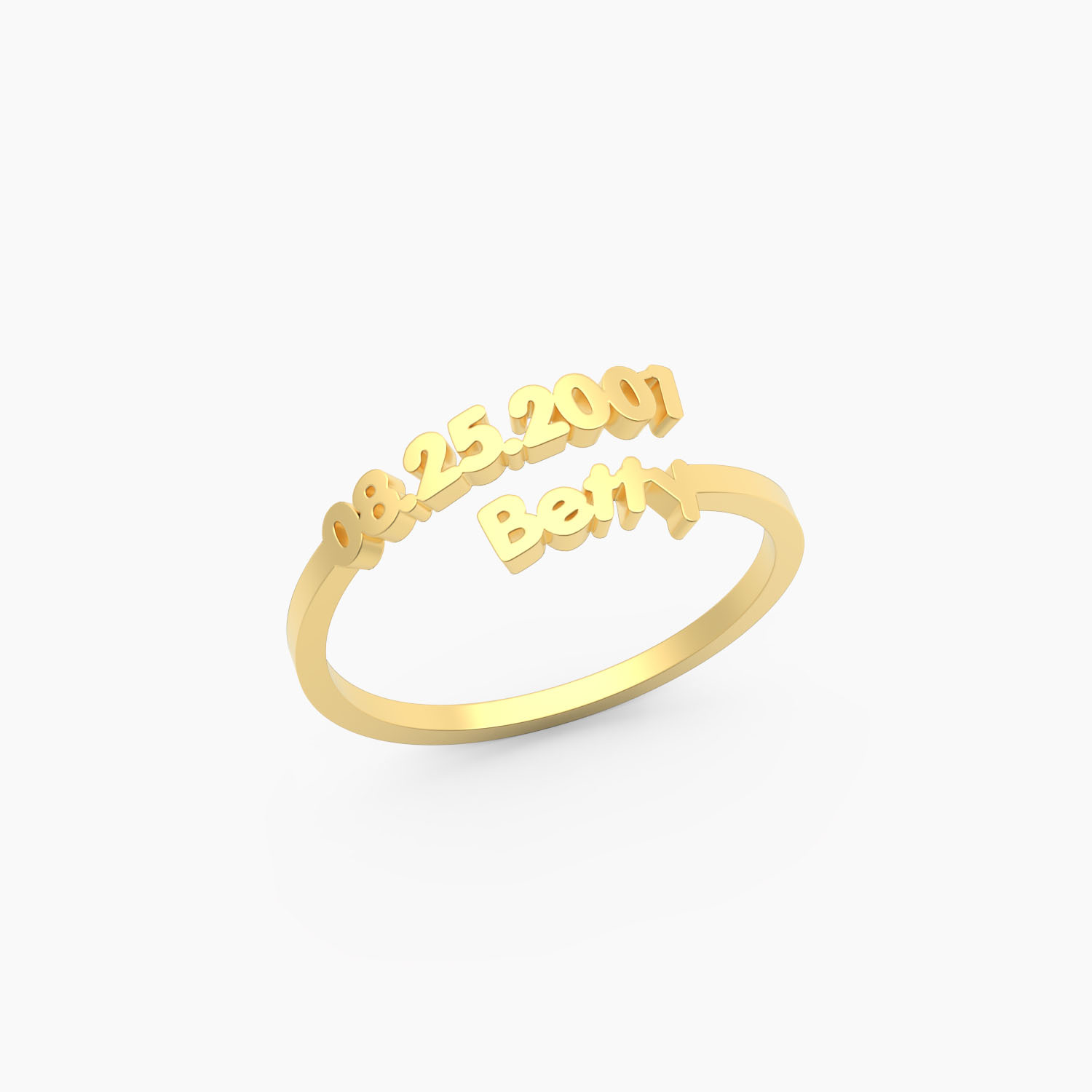 Dainty Adjustable Open Custom Name Date Ring, Minimalist Gold Stackable Keepsake Ring for Her
