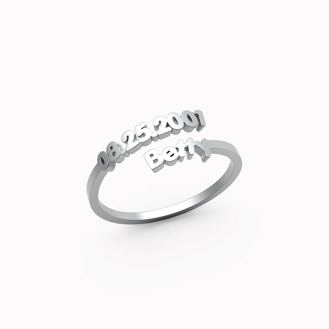 Dainty Adjustable Open Custom Name Date Ring, Minimalist Gold Stackable Keepsake Ring for Her