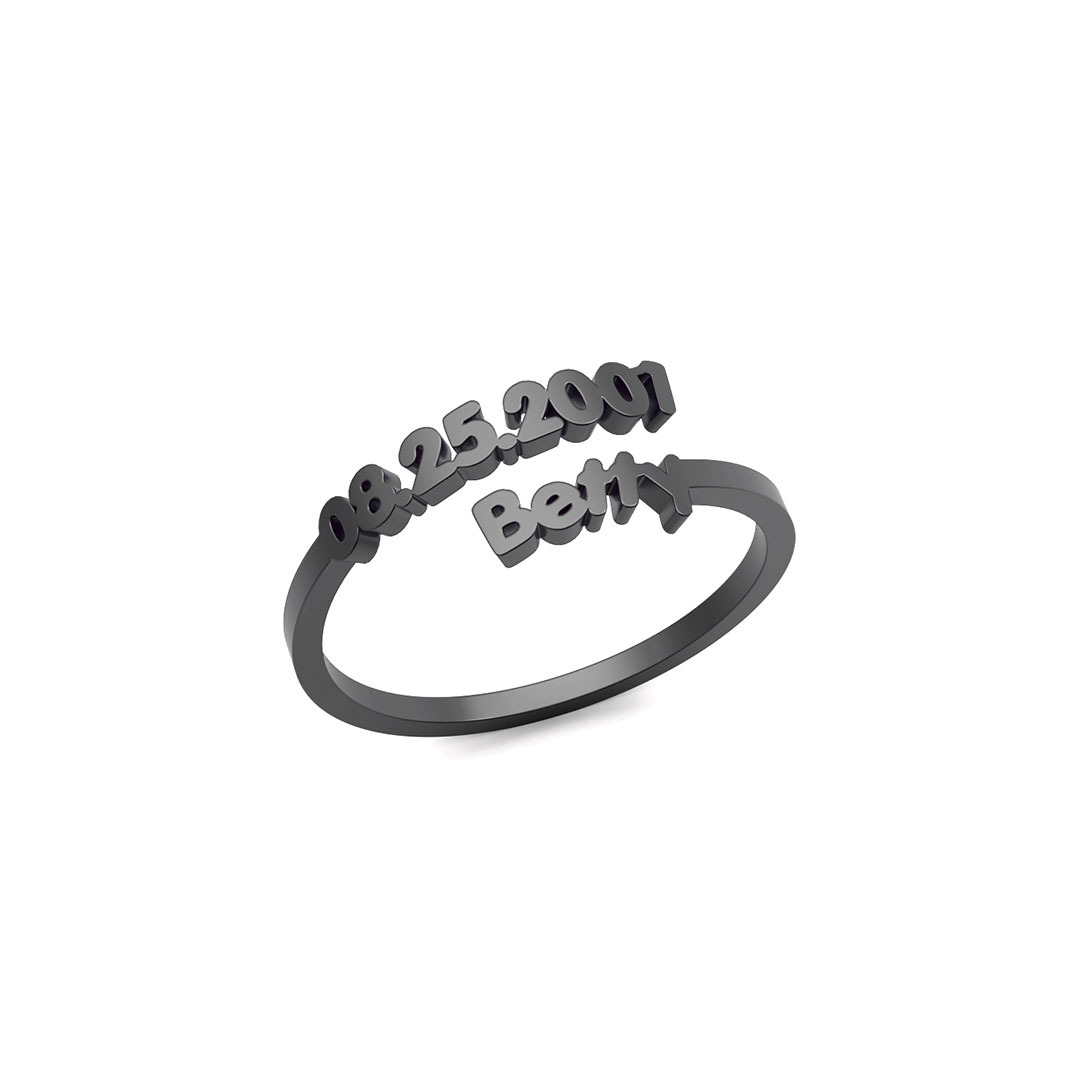 Dainty Adjustable Open Custom Name Date Ring, Minimalist Gold Stackable Keepsake Ring for Her