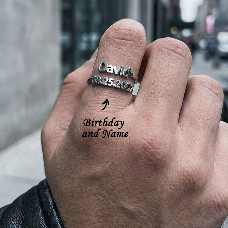 Dainty Adjustable Open Custom Name Date Ring, Minimalist Gold Stackable Keepsake Ring for Her