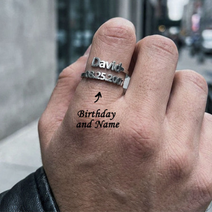 Dainty Adjustable Open Custom Name Date Ring, Minimalist Gold Stackable Keepsake Ring for Her