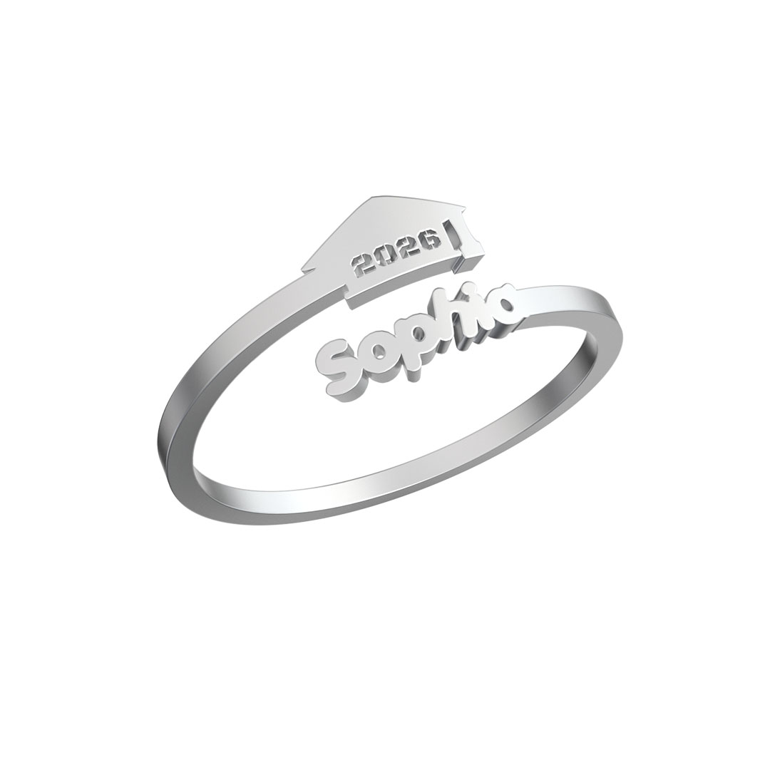 Custom Graduation Cap Name Ring, Personalized 2026 Graduate Adjustable Open Ring Gift