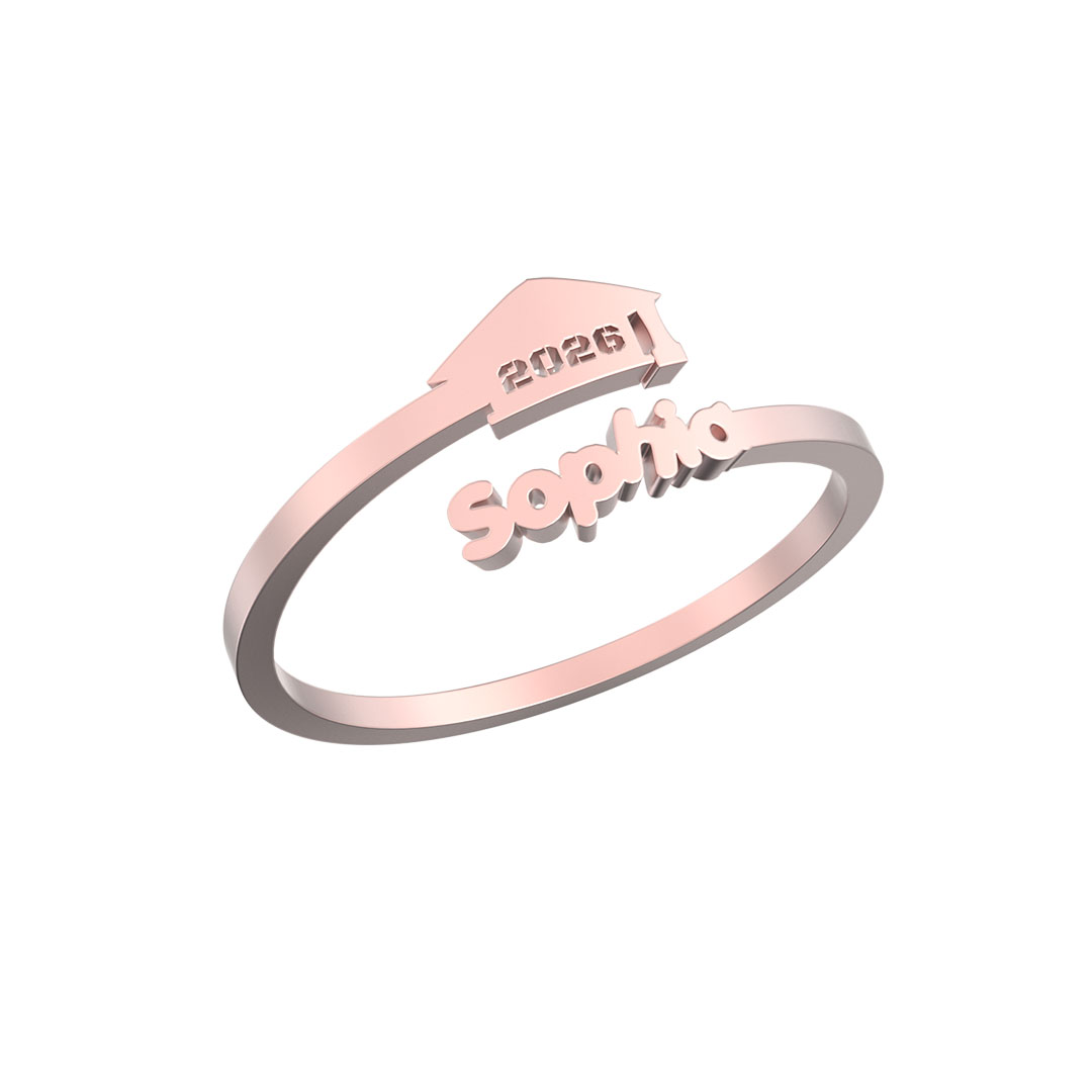 Custom Graduation Cap Name Ring, Personalized 2026 Graduate Adjustable Open Ring Gift