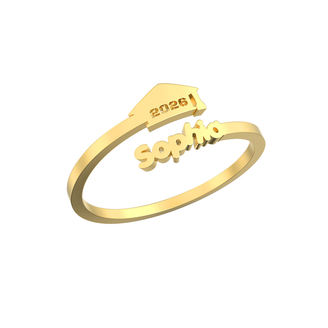 Custom Graduation Cap Name Ring, Personalized 2026 Graduate Adjustable Open Ring Gift