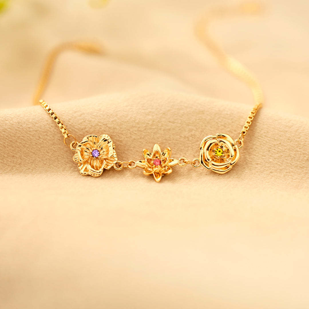 1-10 Three-Dimensional Birth Flowers Bracelet, Gift For Mom/Grandma/Wife