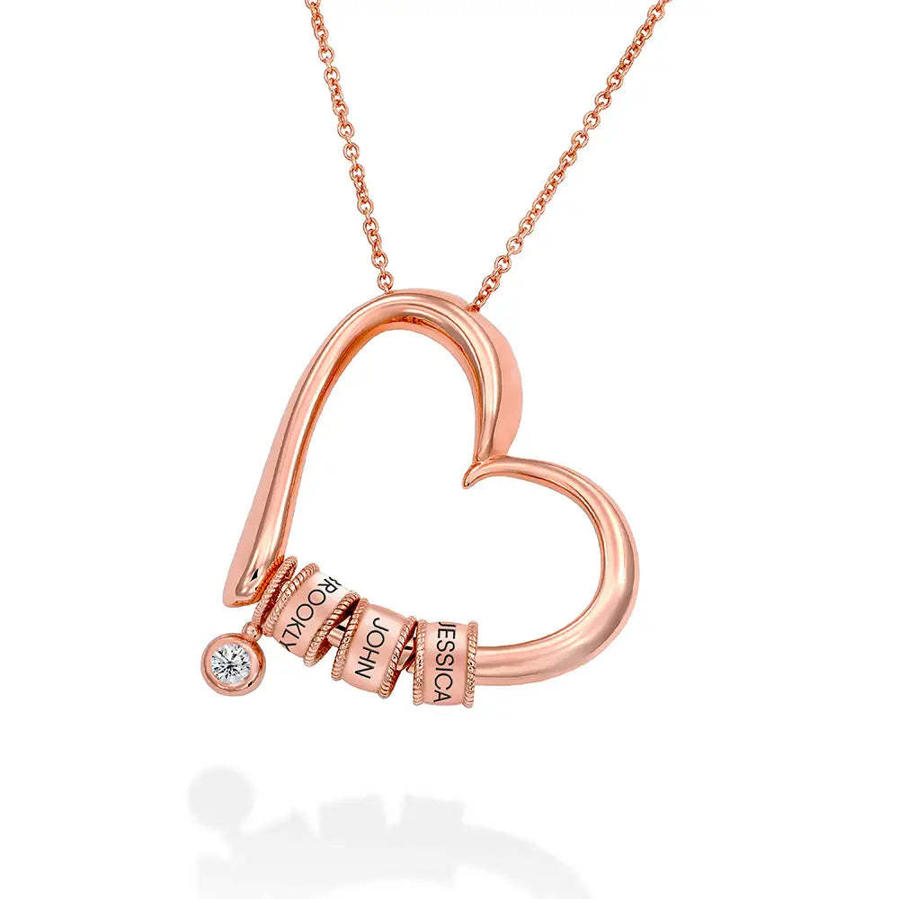 Mother Gift Charming Heart Necklace with Engraved Beads
