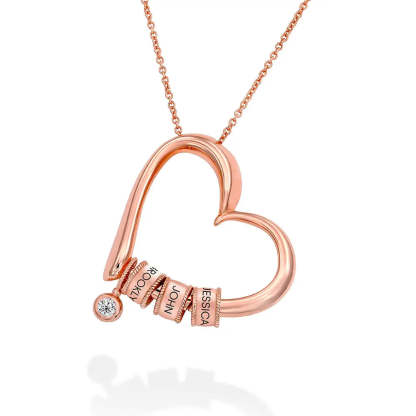 Mother Gift Charming Heart Necklace with Engraved Beads
