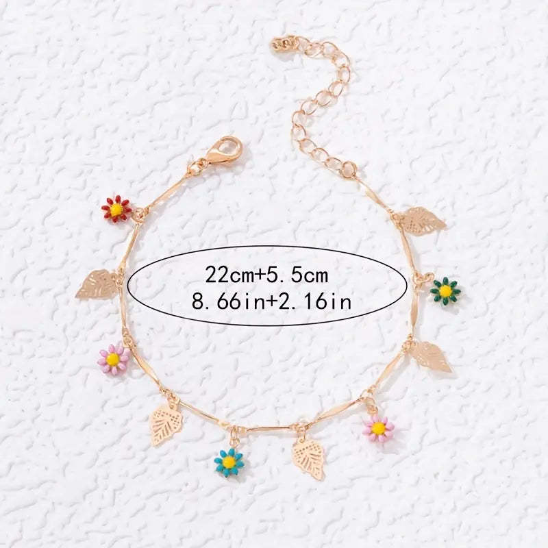 Mother's Day Colorful Oil Flower Tassel Pendant Single-layer Anklet Boho Style Ankle Bracelet-Engravingift