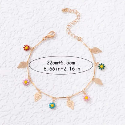 Mother's Day Colorful Oil Flower Tassel Pendant Single-layer Anklet Boho Style Ankle Bracelet-Engravingift