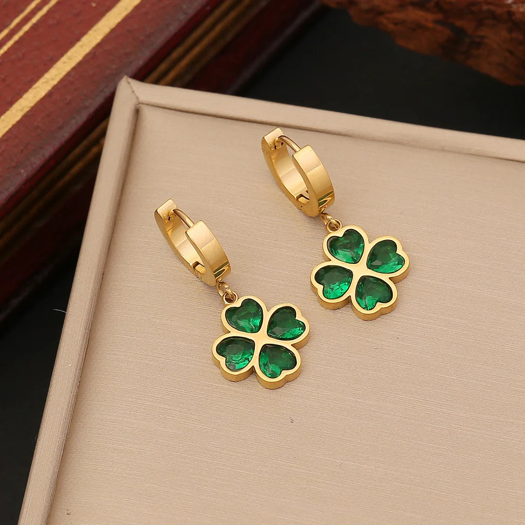 Mother's Day Four Leaf Clover Necklace Bracelet Ring Emerald Jewelry Set for Her-Engravingift
