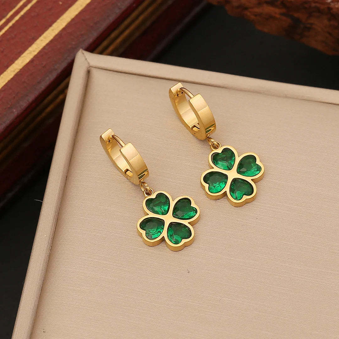 Mother's Day Four Leaf Clover Necklace Bracelet Ring Emerald Jewelry Set for Her-Engravingift