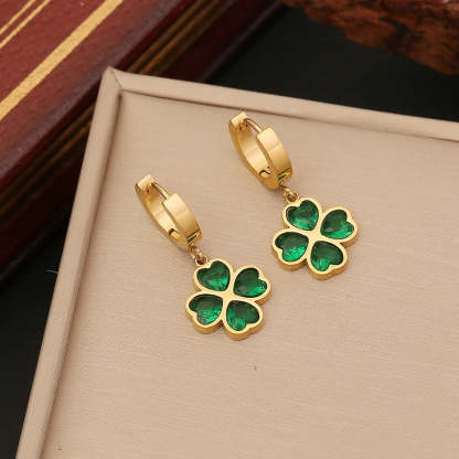 Mother's Day Four Leaf Clover Necklace Bracelet Ring Emerald Jewelry Set for Her-Engravingift