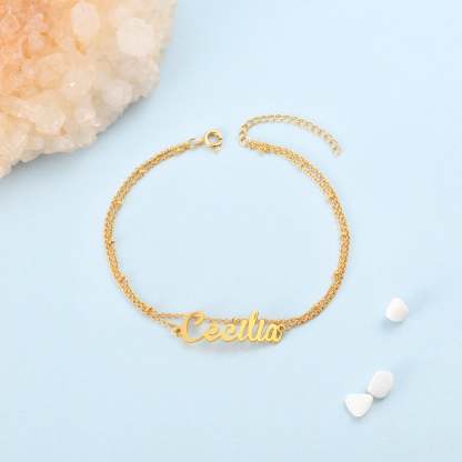 Mother's Day Gift Personalized Name Anklet Custom Double Layers Anklet-Engravingift