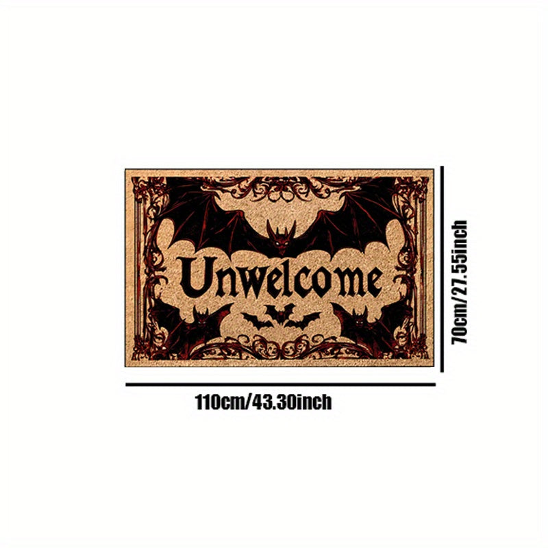 Halloween Bat Welcome Doormat – Non-Slip Heavyweight Plush Rug with Red Gothic Lettering – Indoor/Outdoor Entry Mat for Spooky Home Décor