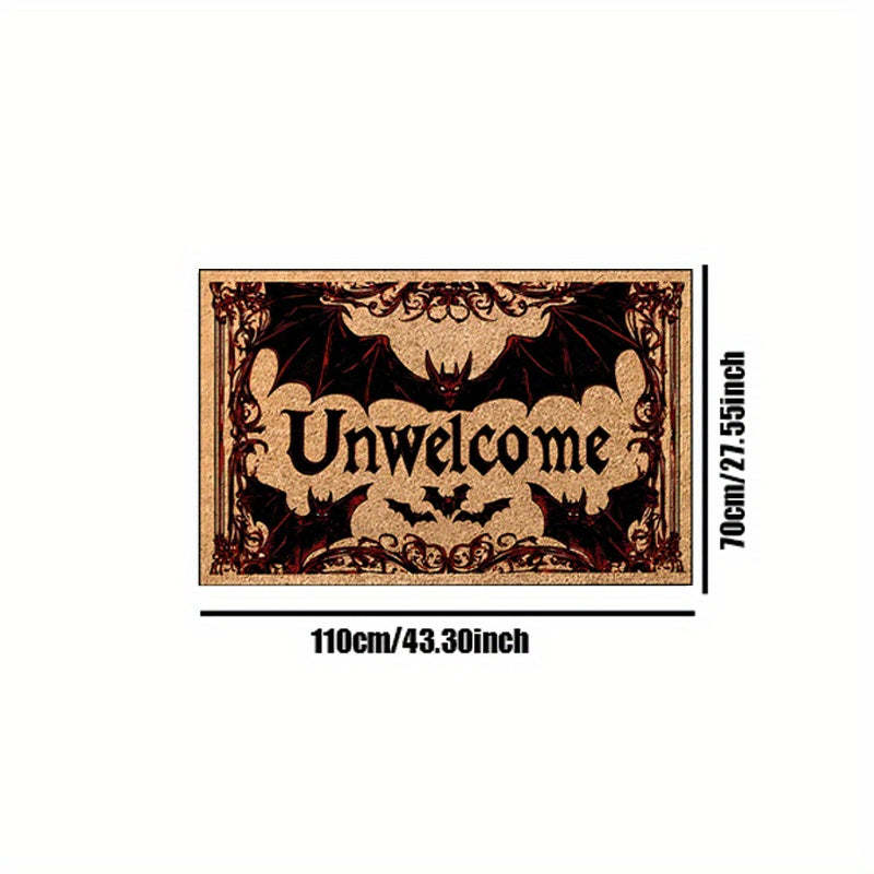 Halloween Bat Welcome Doormat – Non-Slip Heavyweight Plush Rug with Red Gothic Lettering – Indoor/Outdoor Entry Mat for Spooky Home Décor