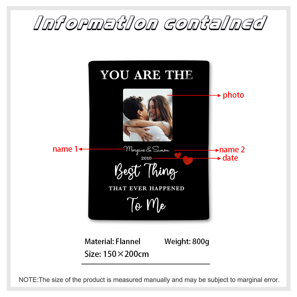 Couple Photo Blanket Customized 2 Names & Date Blanket Valentine's Day Gifts - You Are the Best Thing That Ever Happened to Me