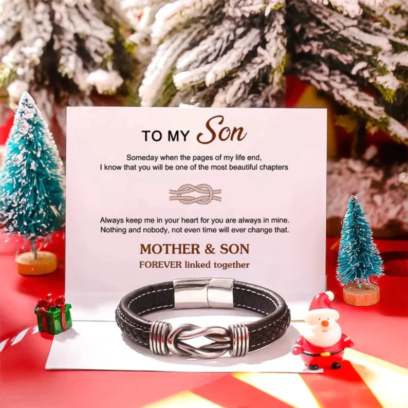 Christmas Gift Mother and Son Forever Linked Together Leather Knot Bracelet Warm Gift