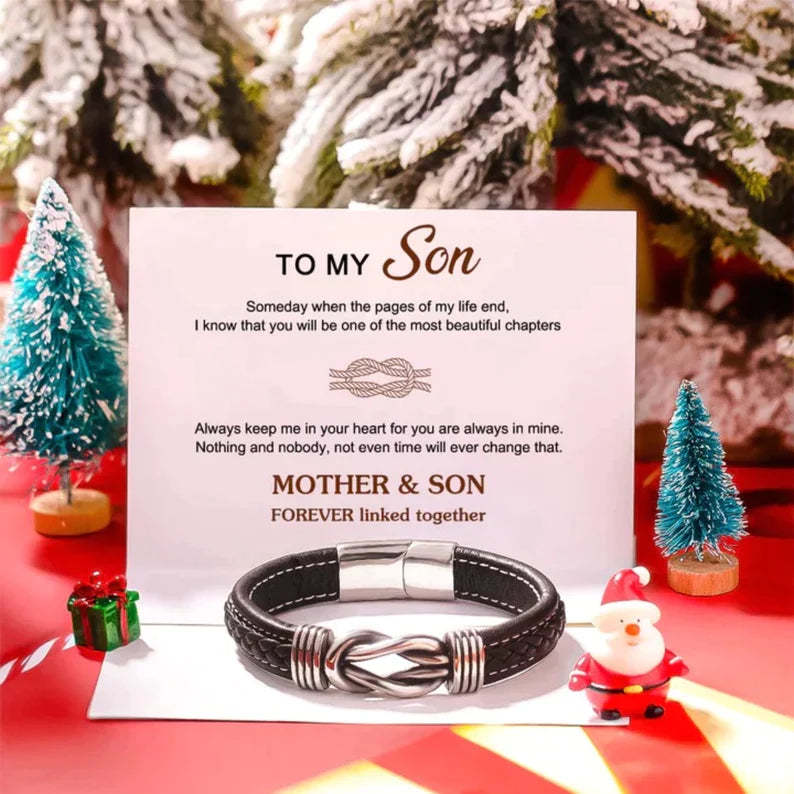 Christmas Gift Mother and Son Forever Linked Together Leather Knot Bracelet Warm Gift