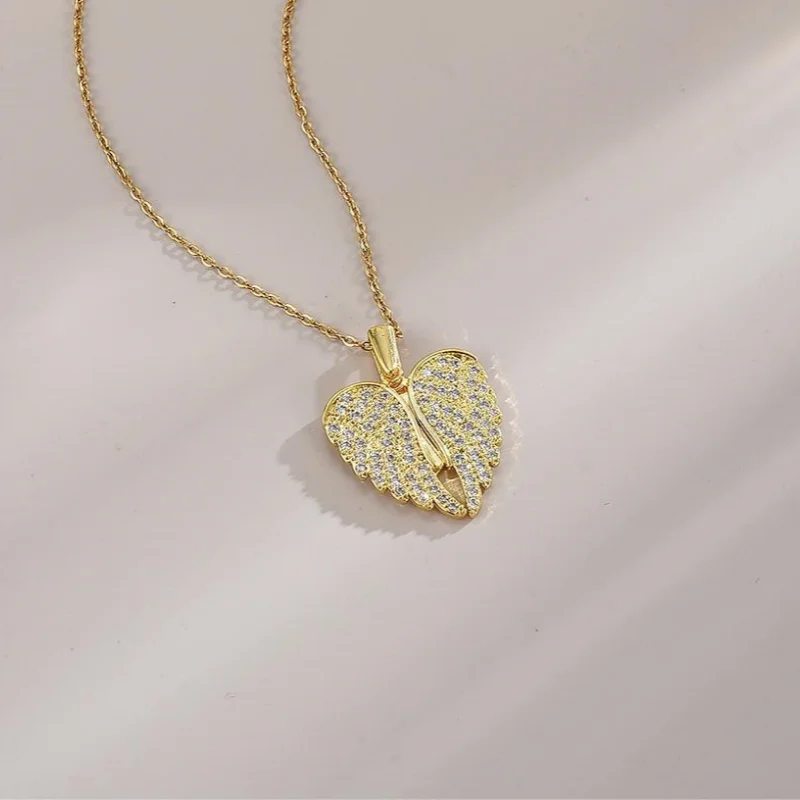 Angel Wing Heart Necklace – CZ Crystal Pendant Necklace For Women, Meaningful Love Gift
