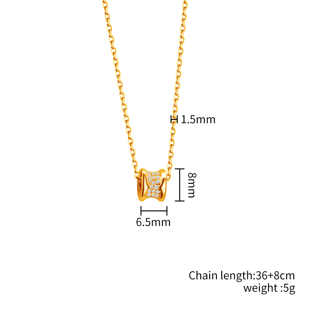 Gold CZ Barrel Pendant Necklace, Dainty Cylinder Necklace