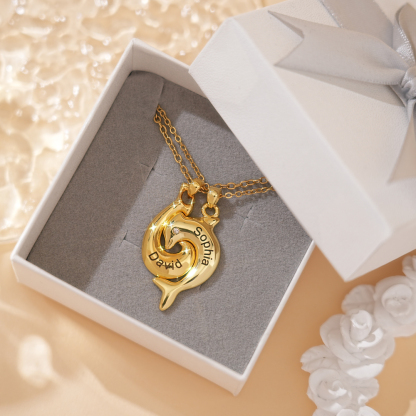 Personalized Dolphin Couple Necklace, Custom 2 Names Jewelry