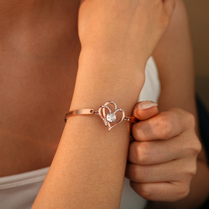 Double Heart Zircon Silver Adjustable Bracelet