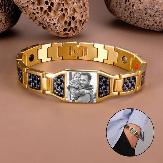 Custom Men Magnetic Bracelet Personalized Photo Bracelet for Him