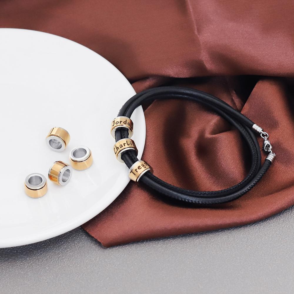 Christmas Gift Leather Bracelet With Rolling Custom Beads