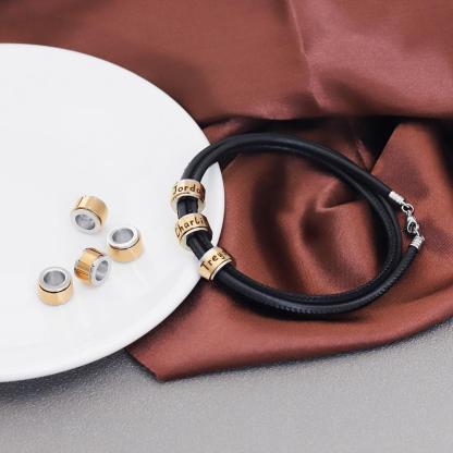 Christmas Gift Leather Bracelet With Rolling Custom Beads