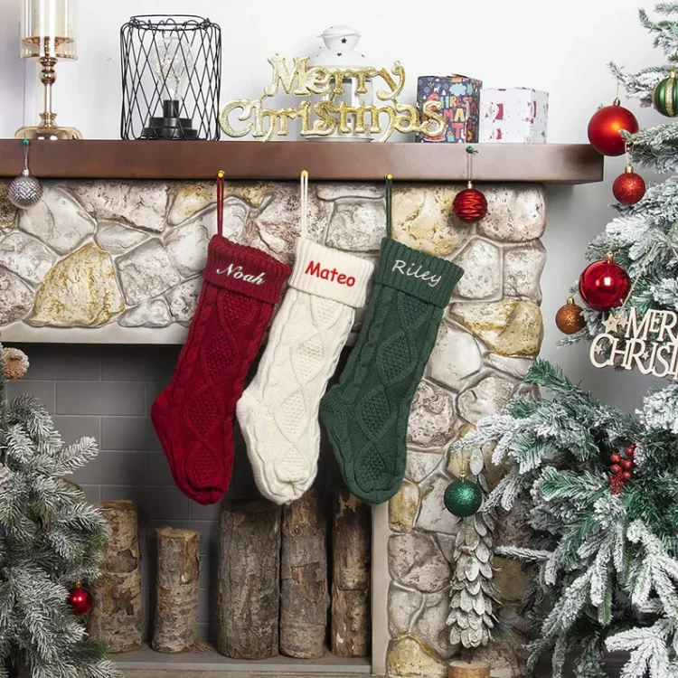 Christmas Needlepoint Stockings Personalized Name Knitting Stockings Decoration