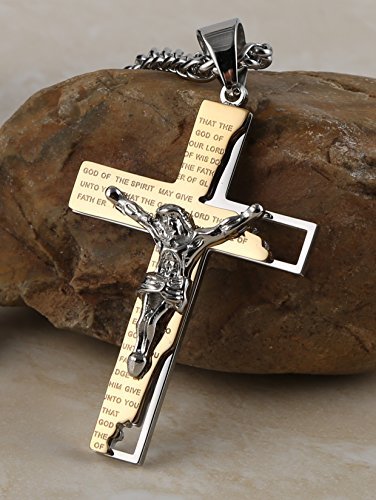 Men's Cross Crucifix Bible Prayer Pendant Necklace