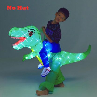 Kids Inflatable Costume, Dinosaur Rider,Blow Up T-REX Costumes with LED Light for Cosplay Halloween Christmas Party
