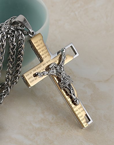 Men's Cross Crucifix Bible Prayer Pendant Necklace